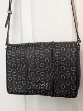 GUESS Women's Mihok Foldover Crossbody Bag Handbag Purse - Natural Brown